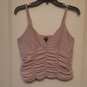 18. WILD FABLE Pink Ruched Crop Glitter Tank Top  Size L